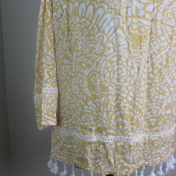 Chico's Blouse 0 Yellow Cold Shoulder 3/4 Sleeve - Picture 6 of 13